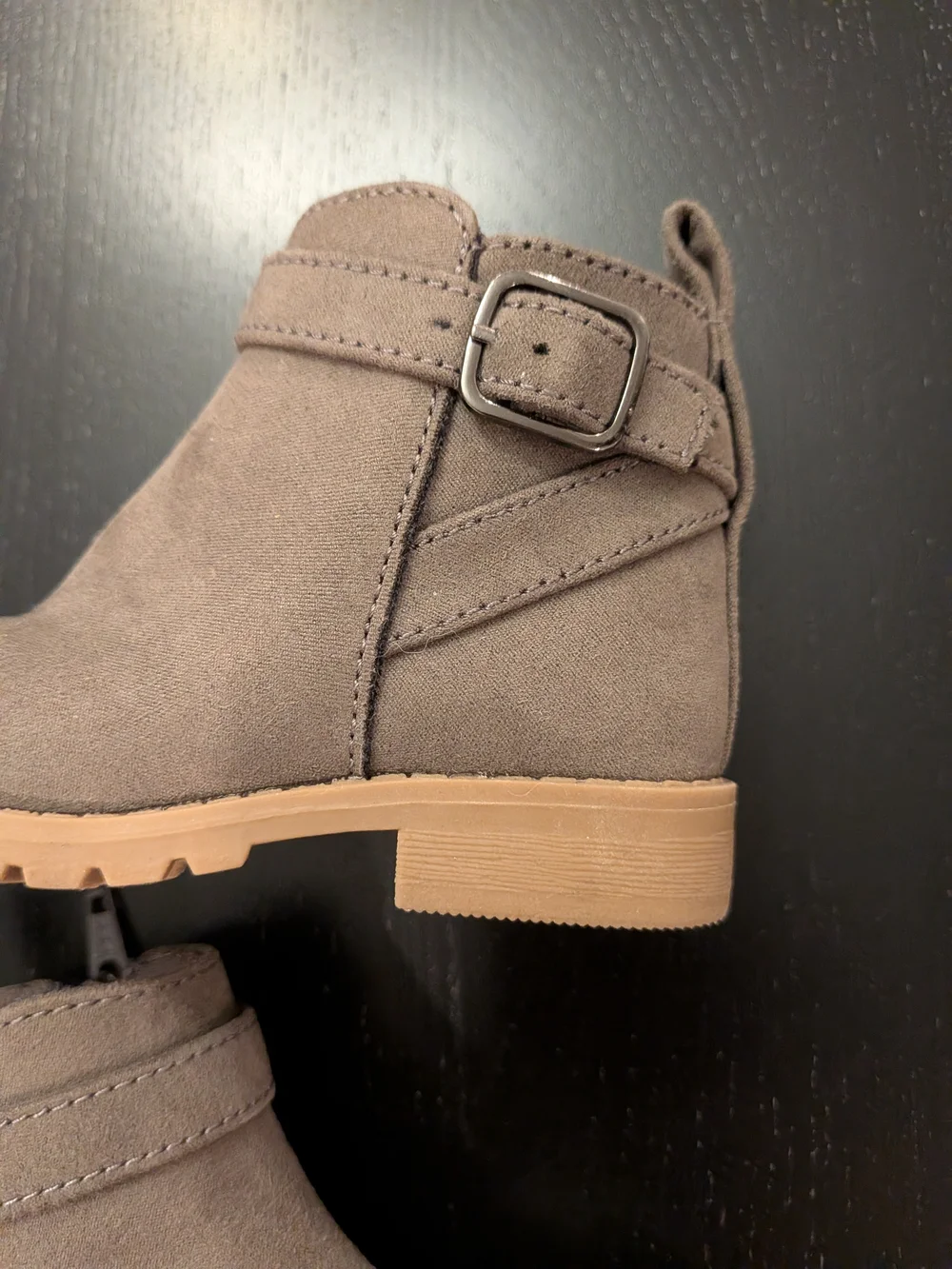 Kids Taupe Suede Ankle Boots with Buckle